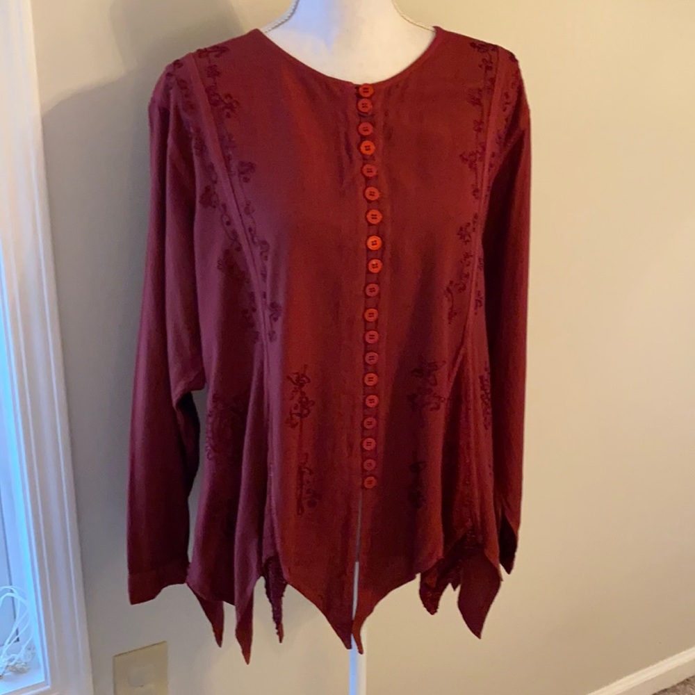 Vintage • Maroon Embroidered Peasant Top - Picture 3 of 12